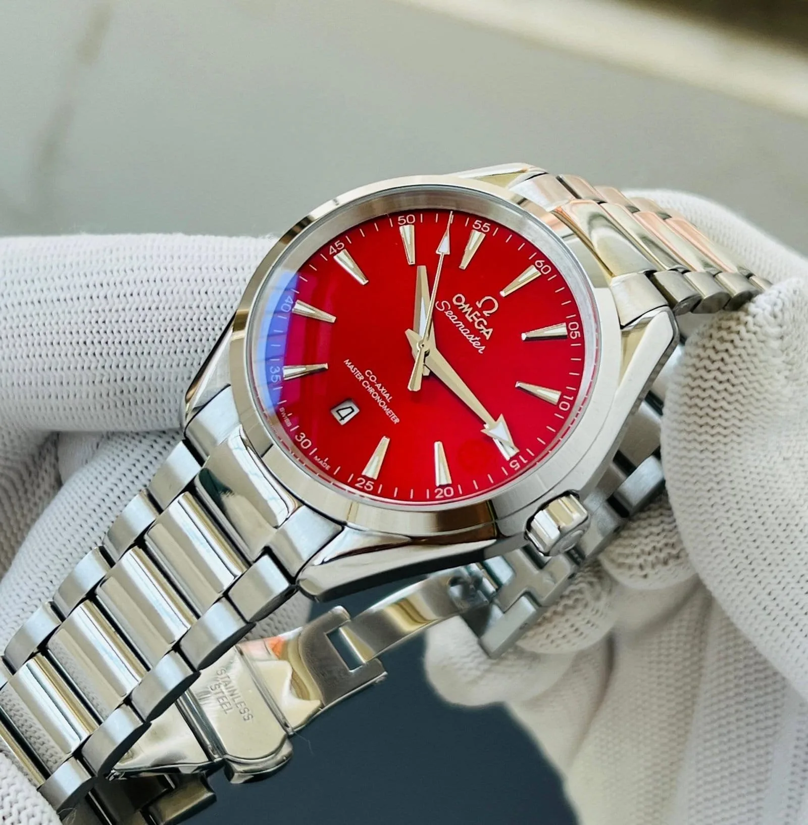 first copy watches Omega Seamaster Aqua Terra Red Dial Premium Watch Store Omega Seamaster Aqua Terra Red Dial - Image 3