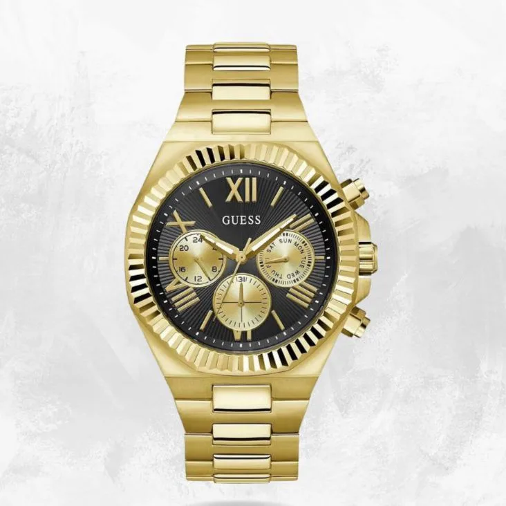 Gold watch with black dial Guess Equity Navy