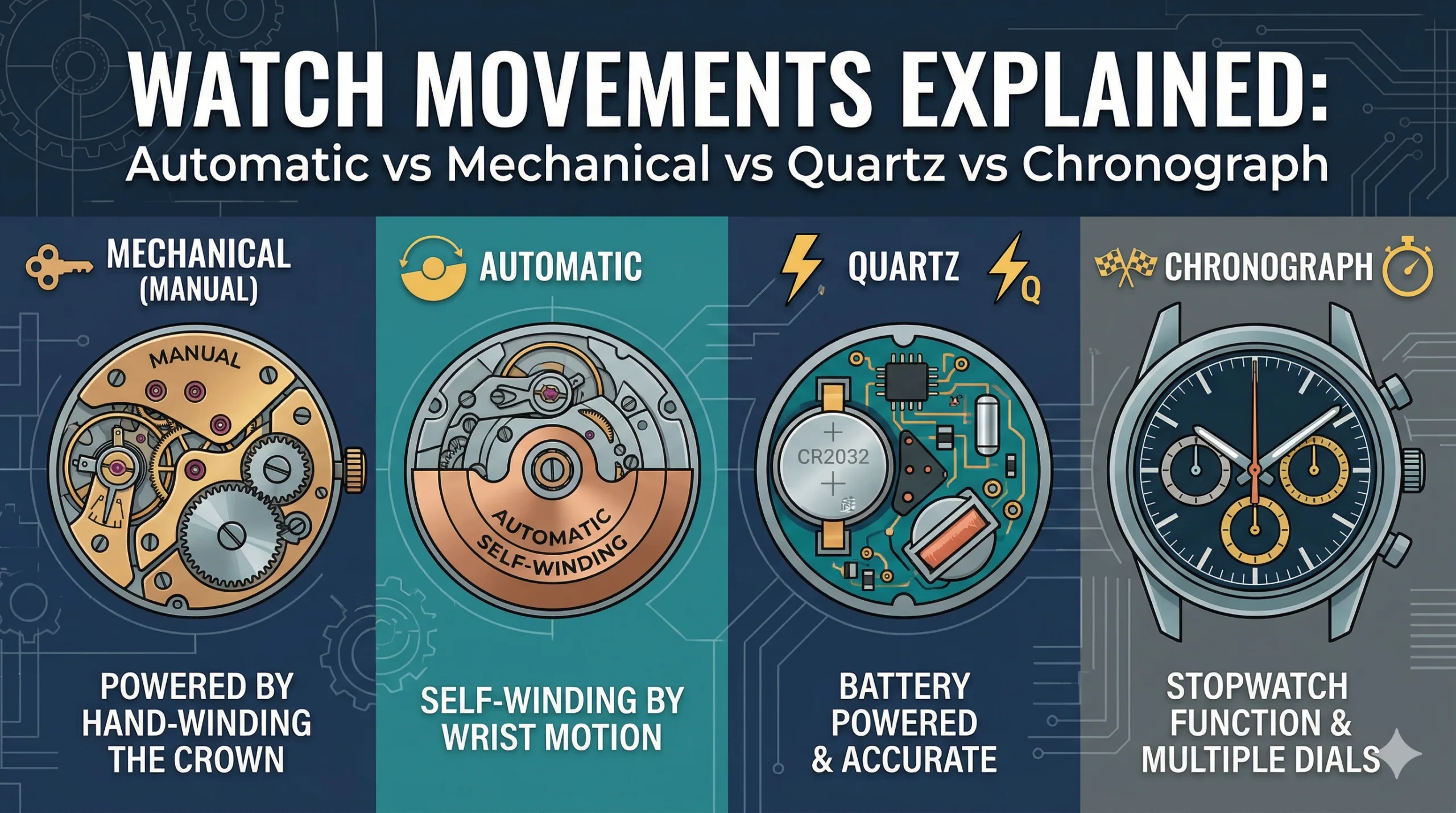 first copy watches Watches Automatic vs Mechanical vs Quartz watch Vs Chronograph Watches Premium Watches Automatic vs Mechanical vs Quartz watch Vs Chronograph scaled