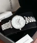 Emporio Armani Ladies Watch Silver Strap & White Dia