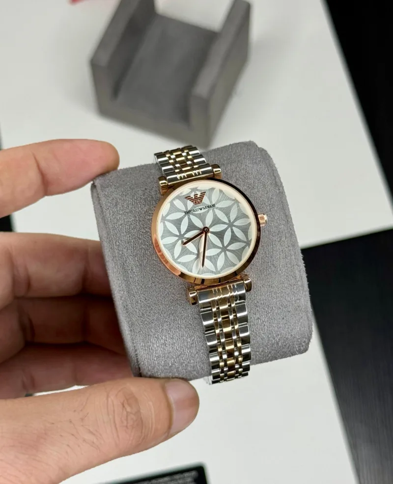 Emporio Armani Two-Tone Rose Gold & Silver Floral Dial