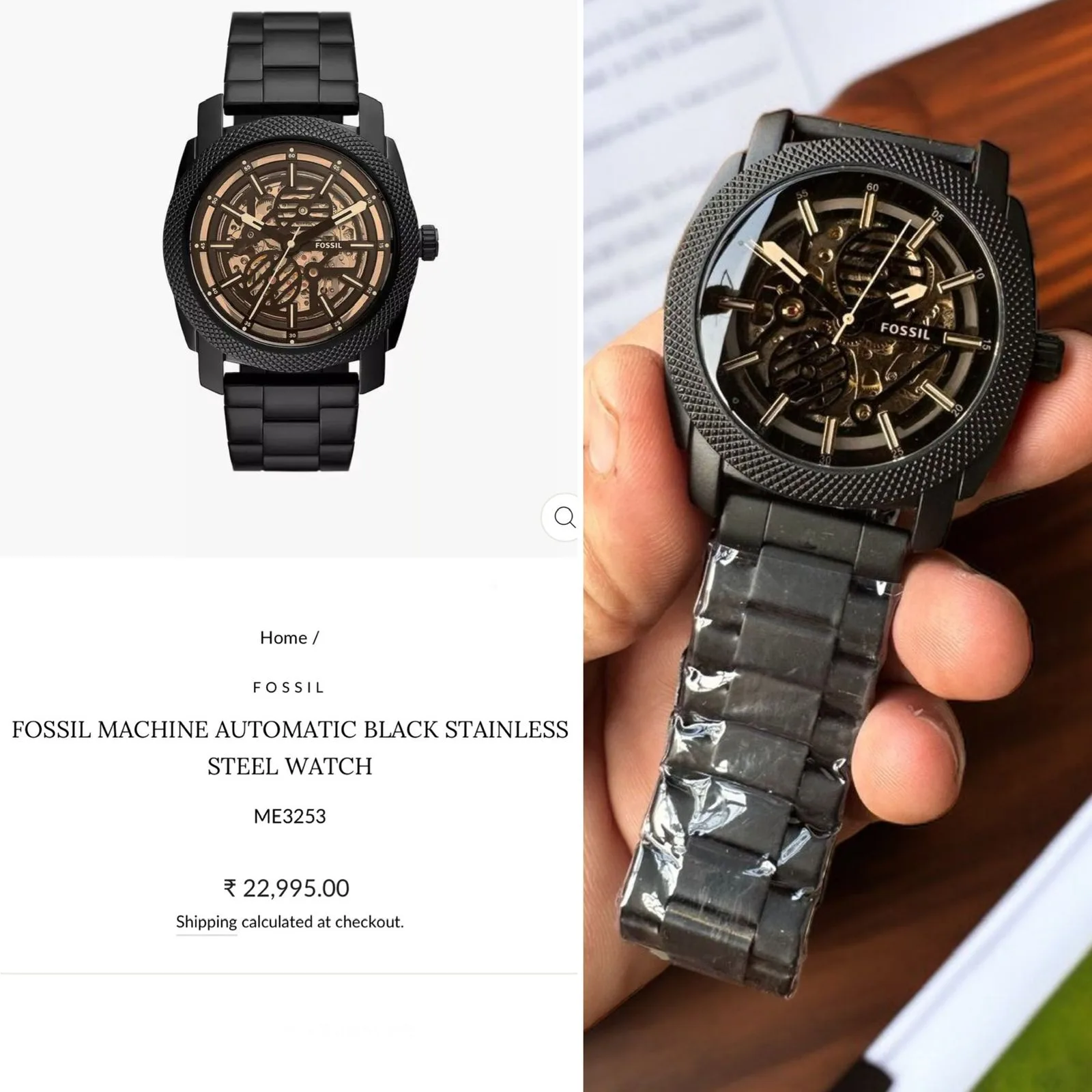 first copy watches Watches Fossil Machine Automatic Black Skeleton Dial (ME3253) Premium Fossil Machine Automatic Black Skeleton Dial (ME3253) - Image 5