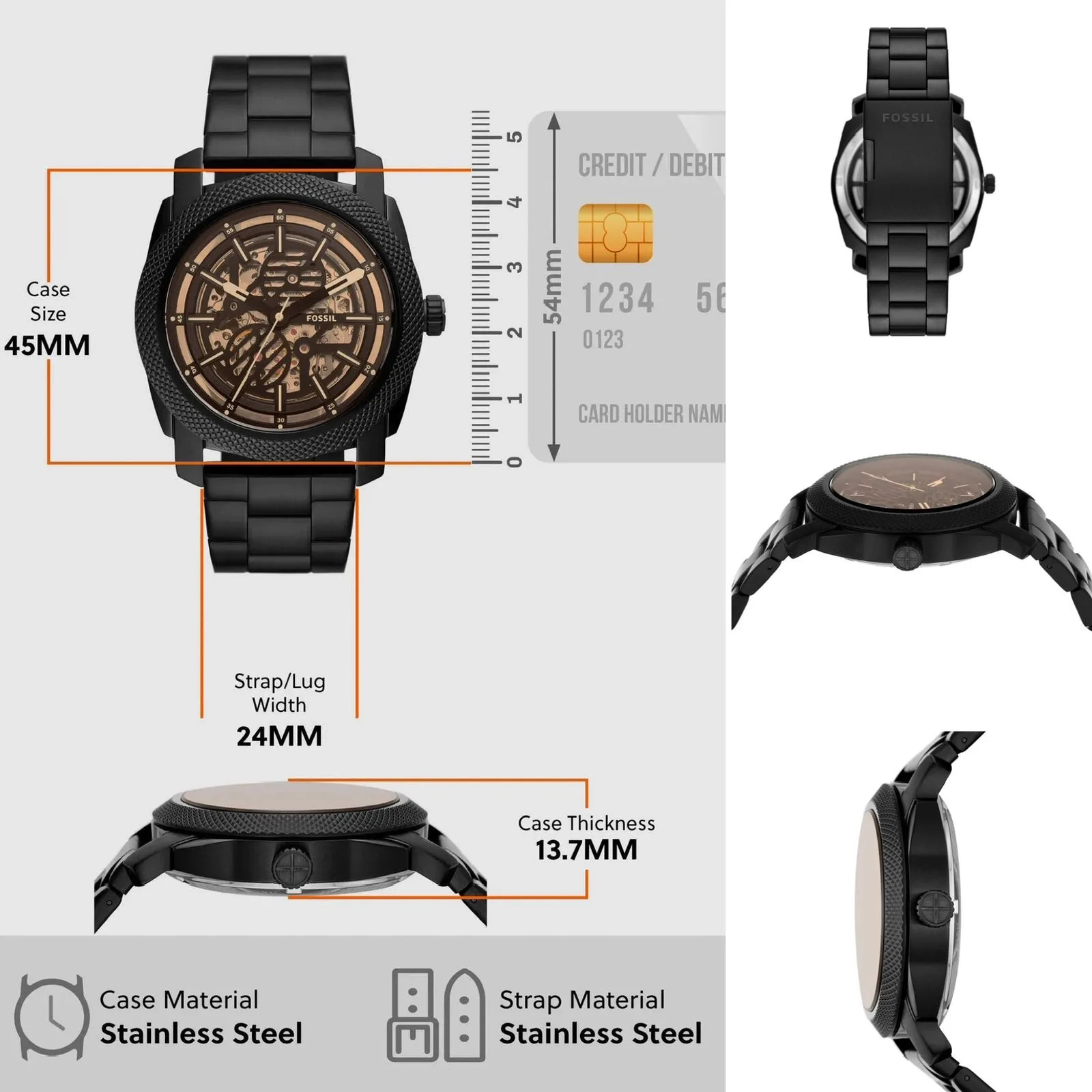 first copy watches Watches Fossil Machine Automatic Black Skeleton Dial (ME3253) Premium Fossil Machine Automatic Black Skeleton Dial (ME3253) - Image 4