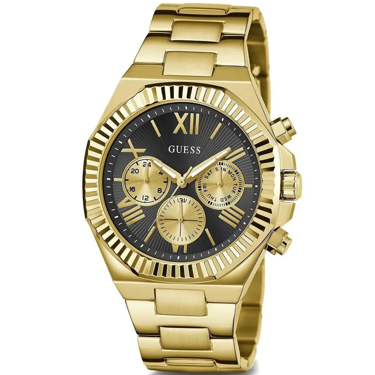 first copy watches Watches Guess Equity Black Dial Gold-Tone Stainless Steel Premium GUESS