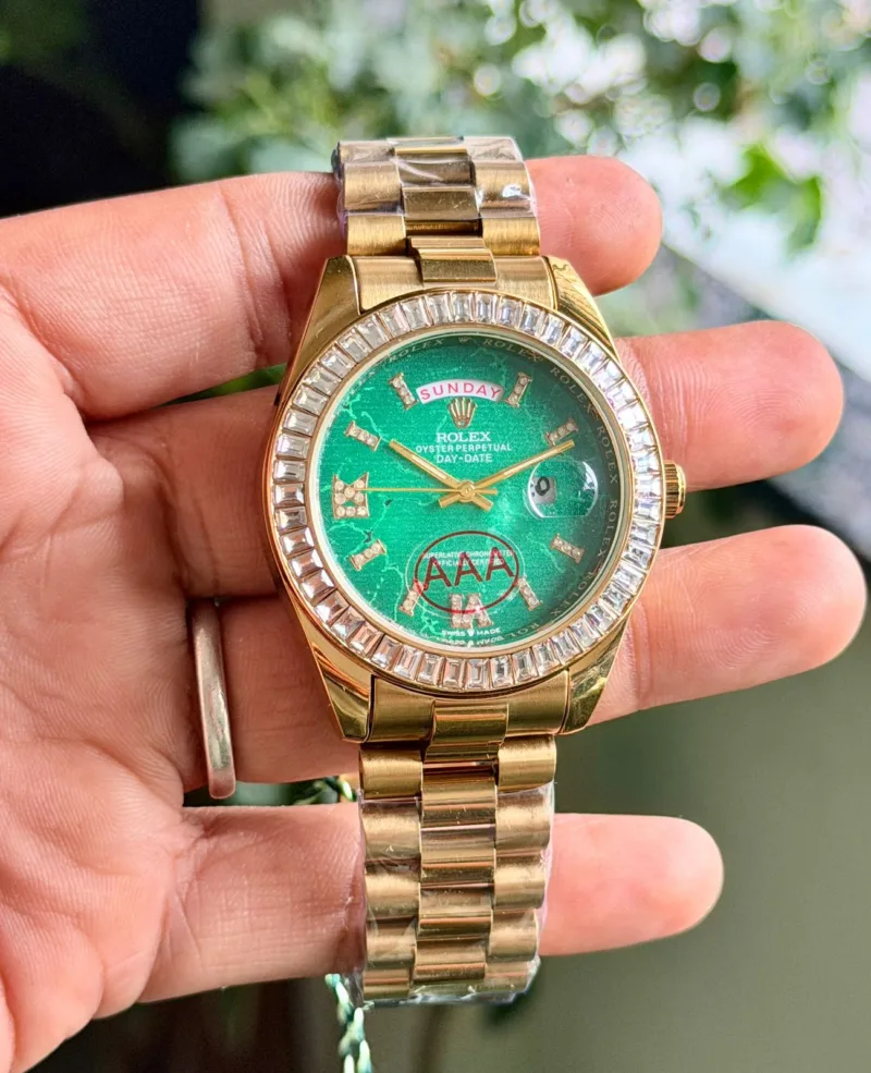 Rolex Day-Date Eisenkiesel Green Dial Diamond Bezel