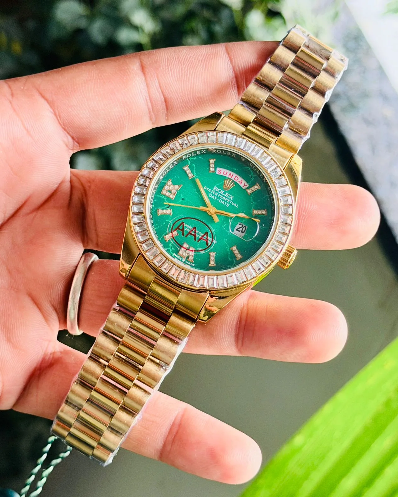 first copy watches Watches Rolex Day-Date Eisenkiesel Green Dial Diamond Bezel Premium Rolex Day-Date Eisenkiesel Green Dial Diamond Bezel s