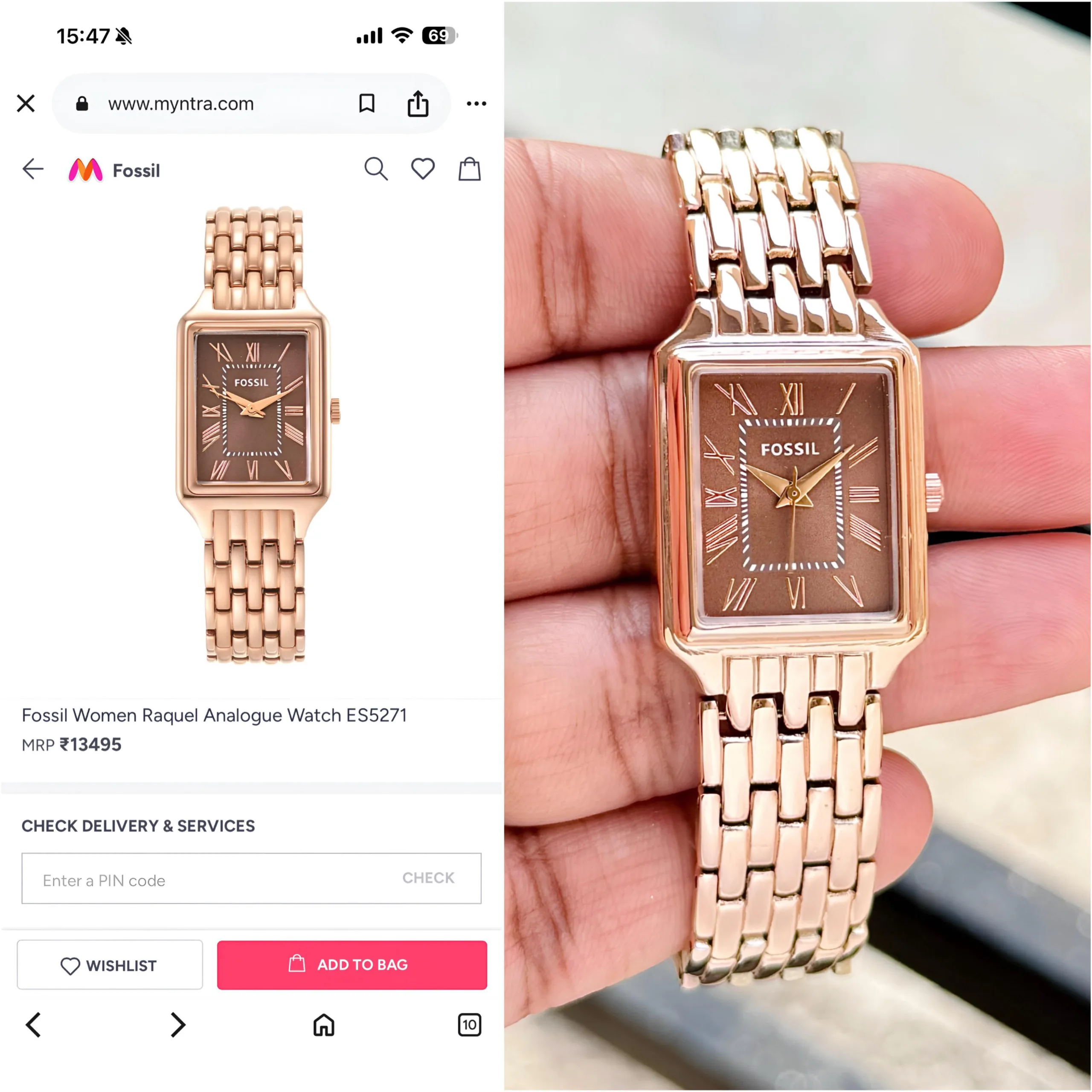 first copy watches Watches Fossil Raquel Brown Rectangular Dial Premium Fossil Raquel Brown Rectangular Dial - Image 4