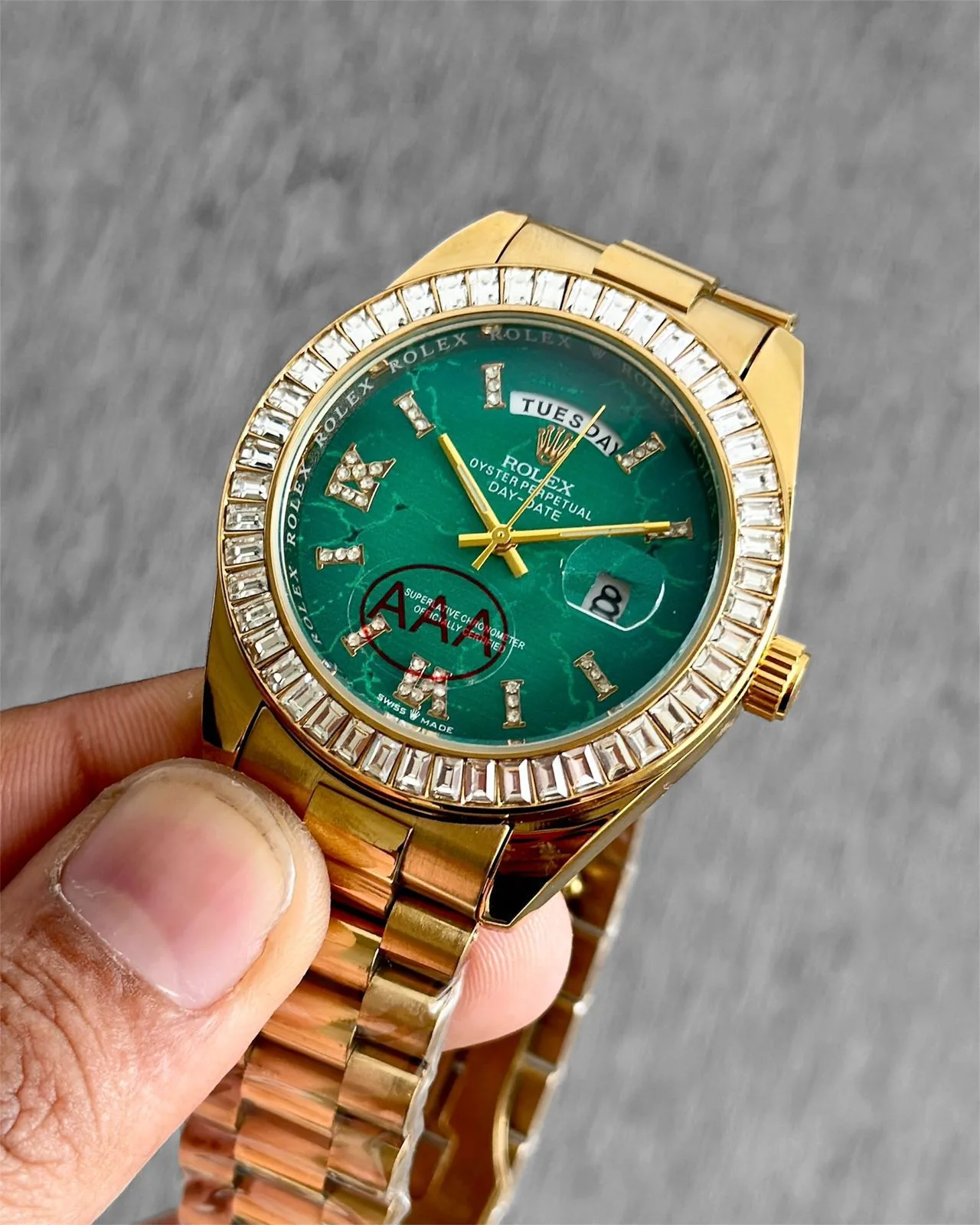 first copy watches Watches Rolex Day-Date Eisenkiesel Green Dial Diamond Bezel Premium Rolex Day-Date Eisenkiesel Green Dial Diamond Bezel - Image 2