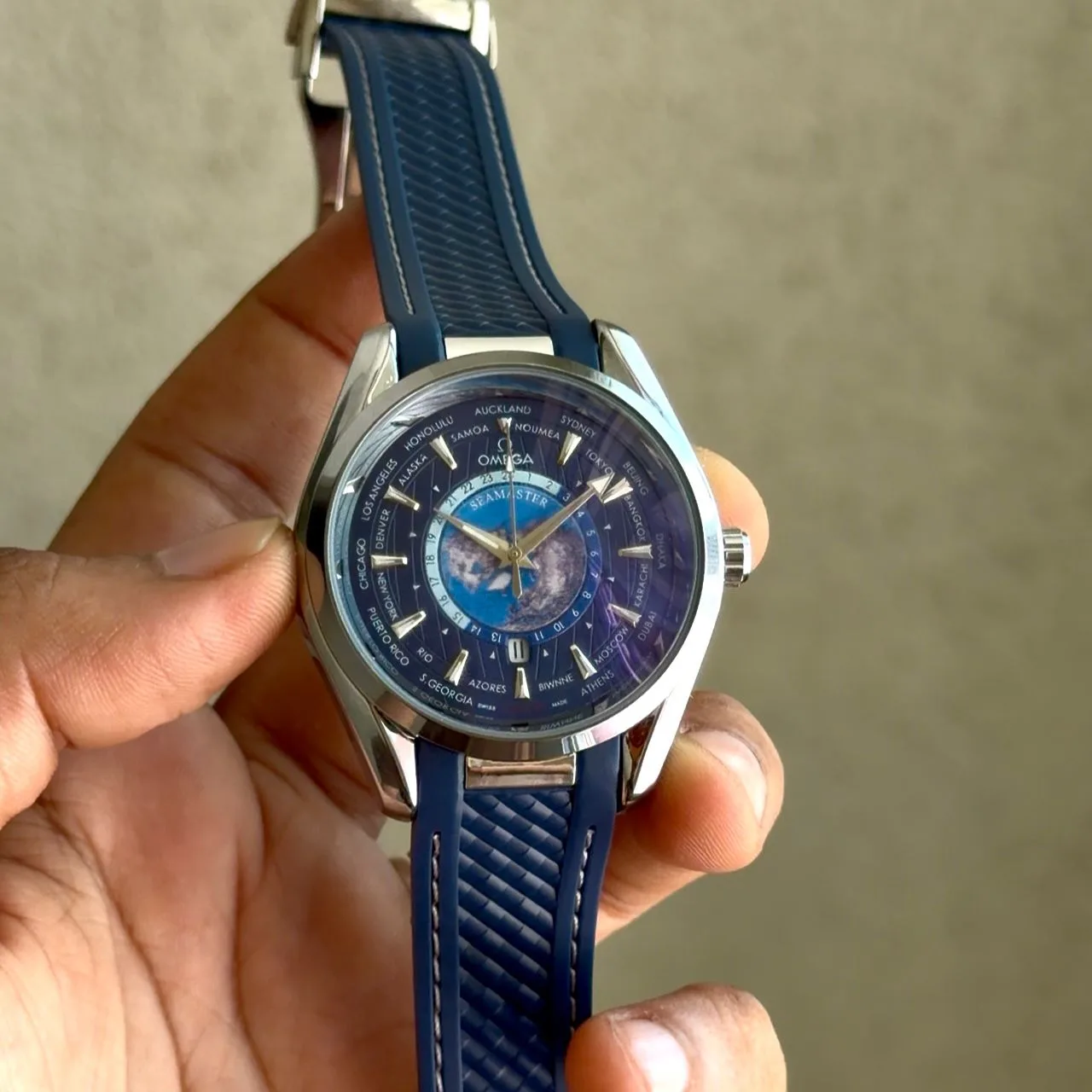 first copy watches Omega Seamaster Aqua Terra World Map Premium Watch Store Omega Seamaster Aqua Terra World Map men
