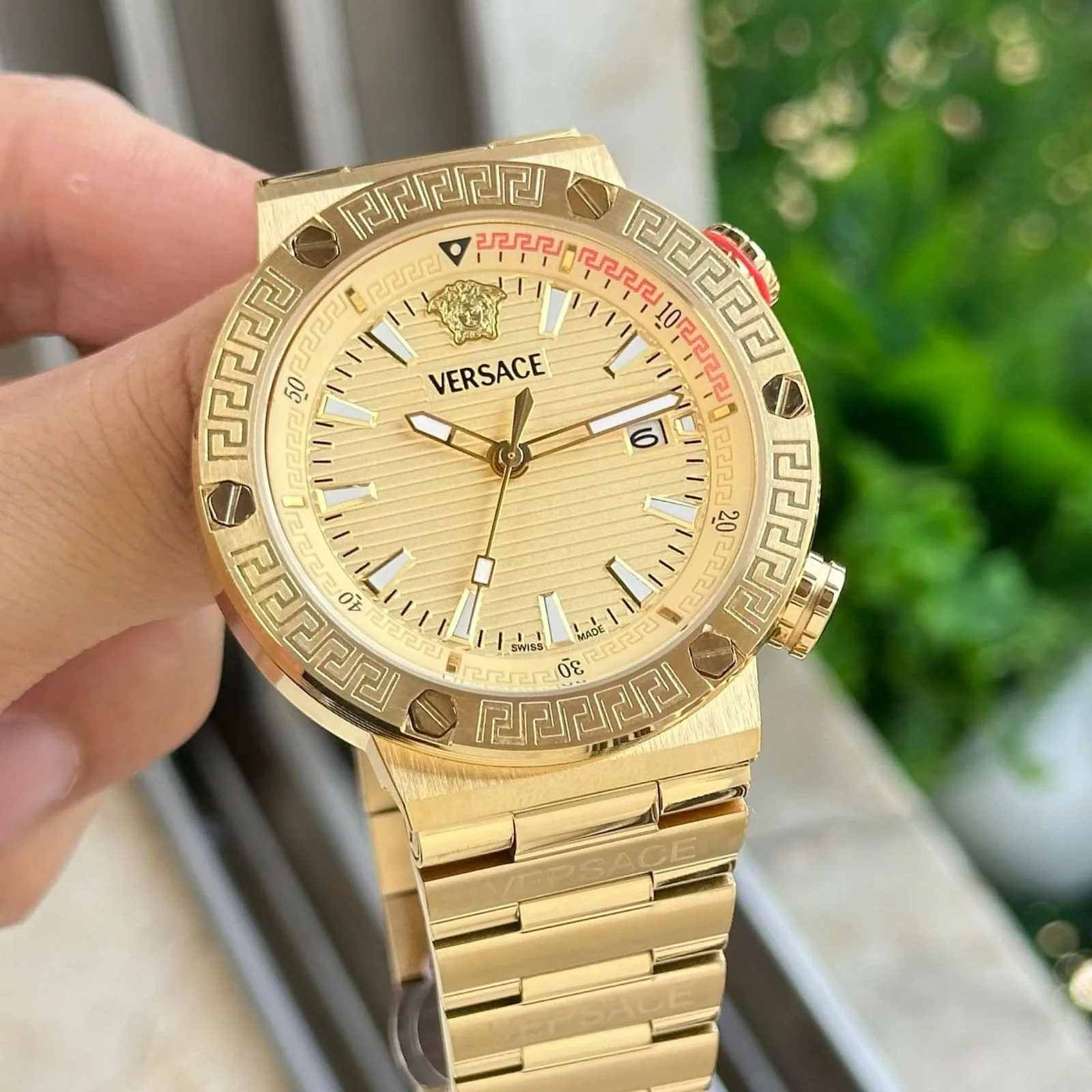 first copy watches Watches Versace Greca Logo 43mm Gold Premium first copy Versace Greca Logo 43mm Gold