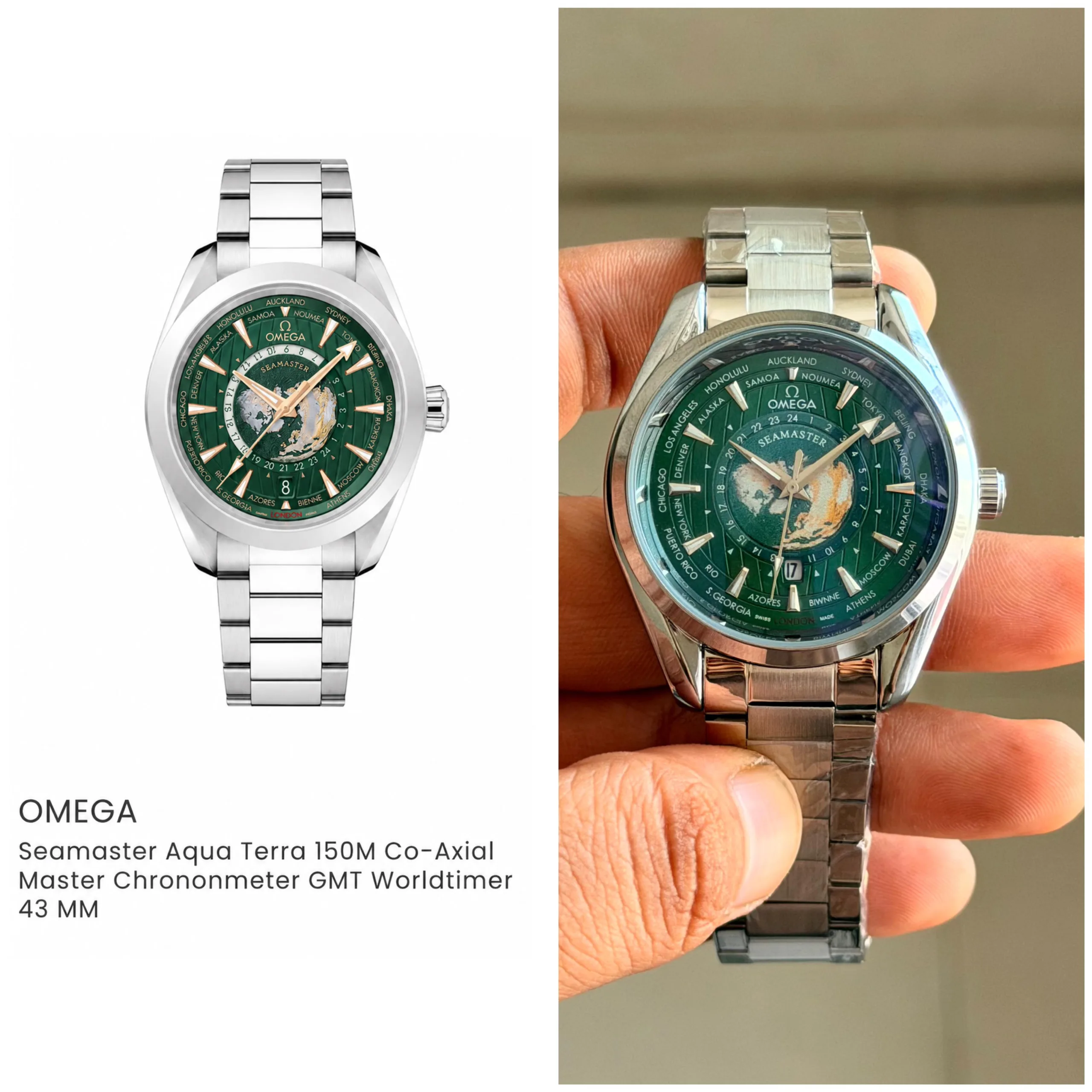 first copy watches Omega Seamaster Aqua Terra World Map Green dial Premium Watch Store Omega Seamaster Aqua Terra World Map Green dial