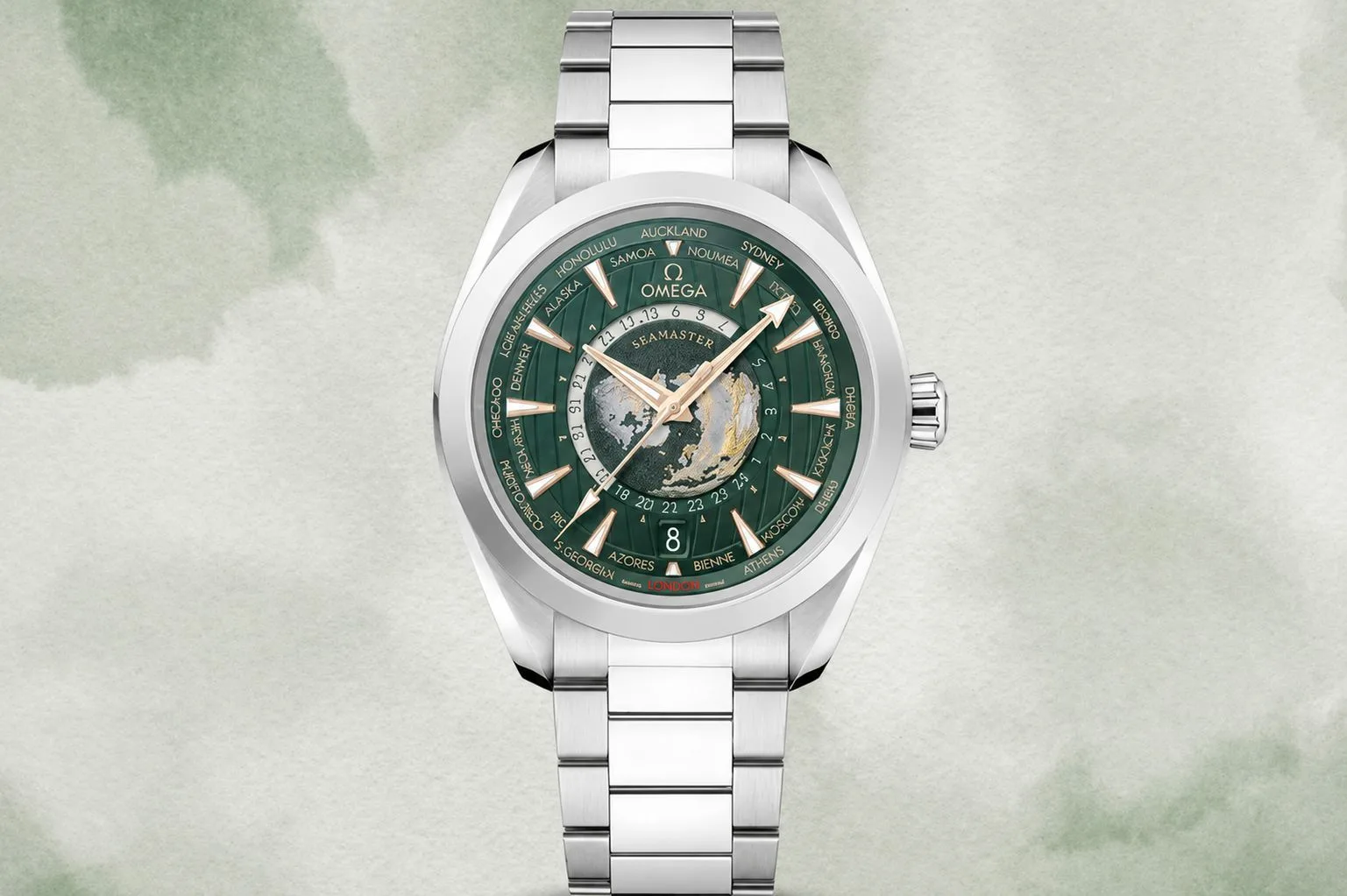 first copy watches Omega Seamaster Aqua Terra World Map Green dial Premium Watch Store Omega Seamaster Aqua Terra World Map Green dial