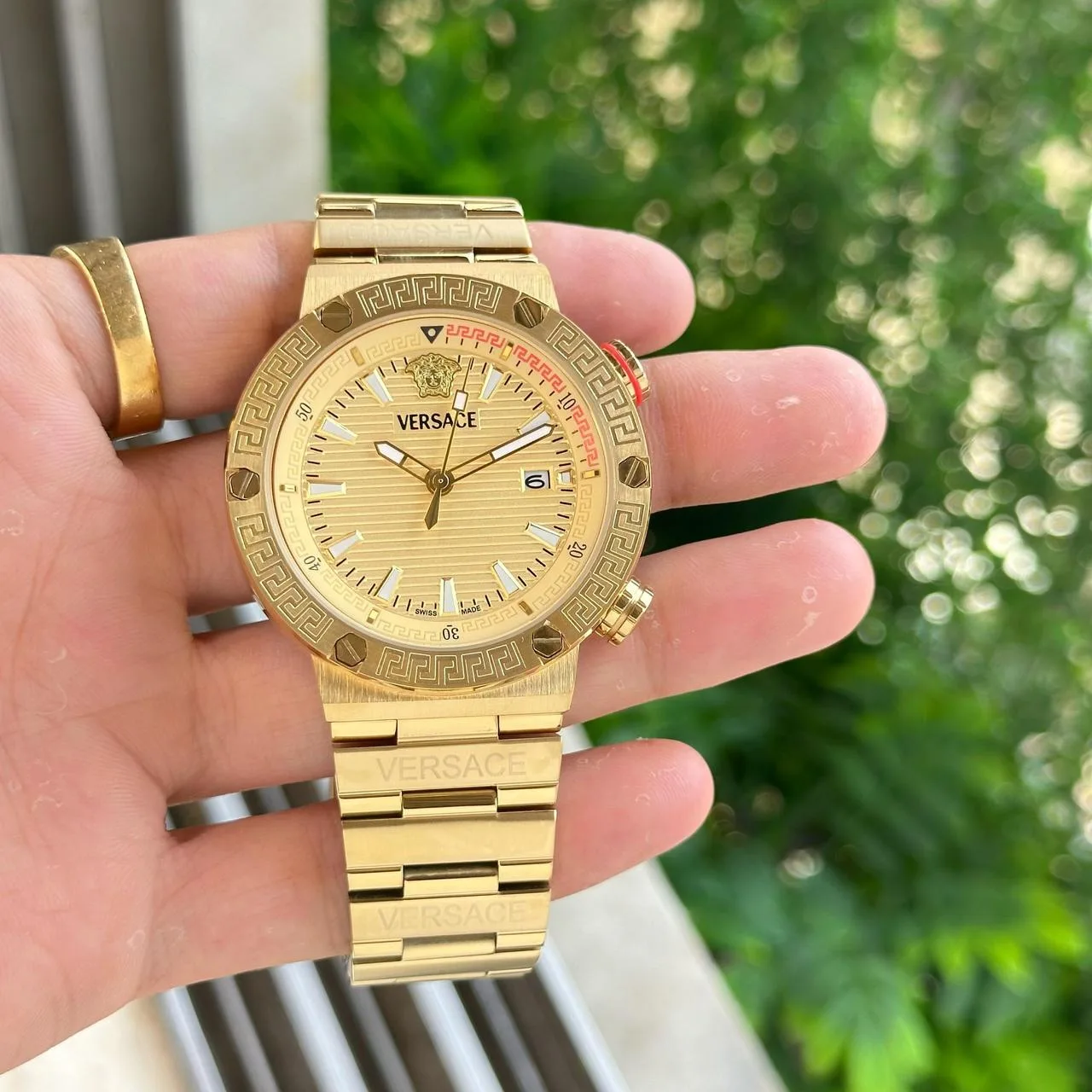 first copy watches Watches Versace Greca Logo 43mm Gold Premium first copy Versace Greca Logo 43mm Gold