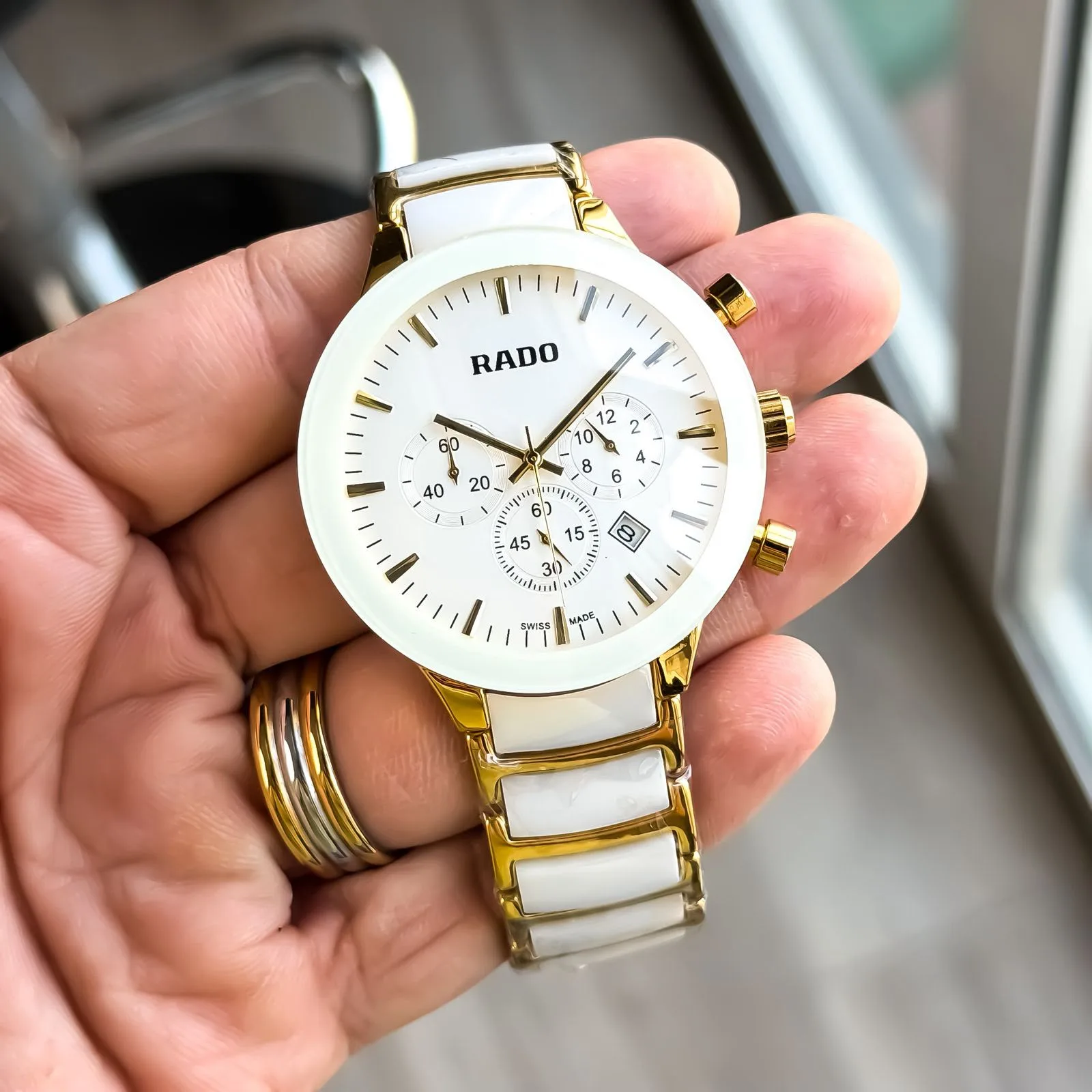 first copy watches Rado Centrix Ceramic Gold-Tone Chronograph Premium Watch Store Rado Centrix Chronograph