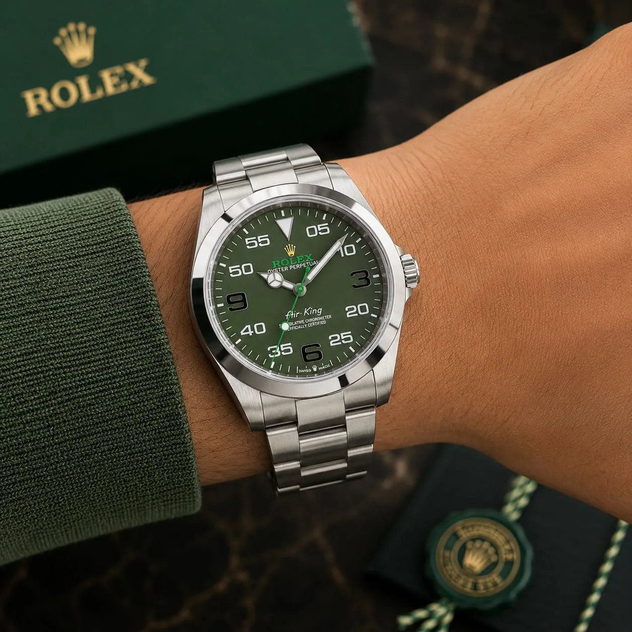 first copy watches Rolex Air-King Olive Green Aviation-Inspired Dial Premium Watch Store Rolex Air-King Olive Green Aviation-Inspired Dial