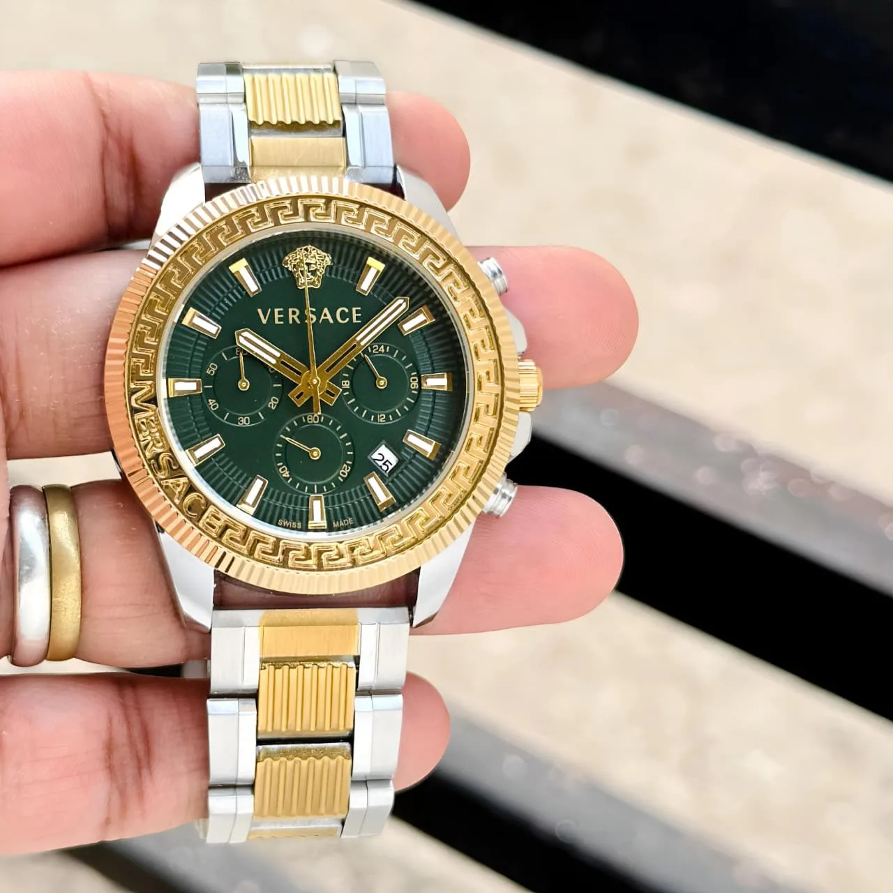 first copy watches Versace Greca Chronograph Green Dial Premium Watch Store Versace Greca Chronograph Green Dial