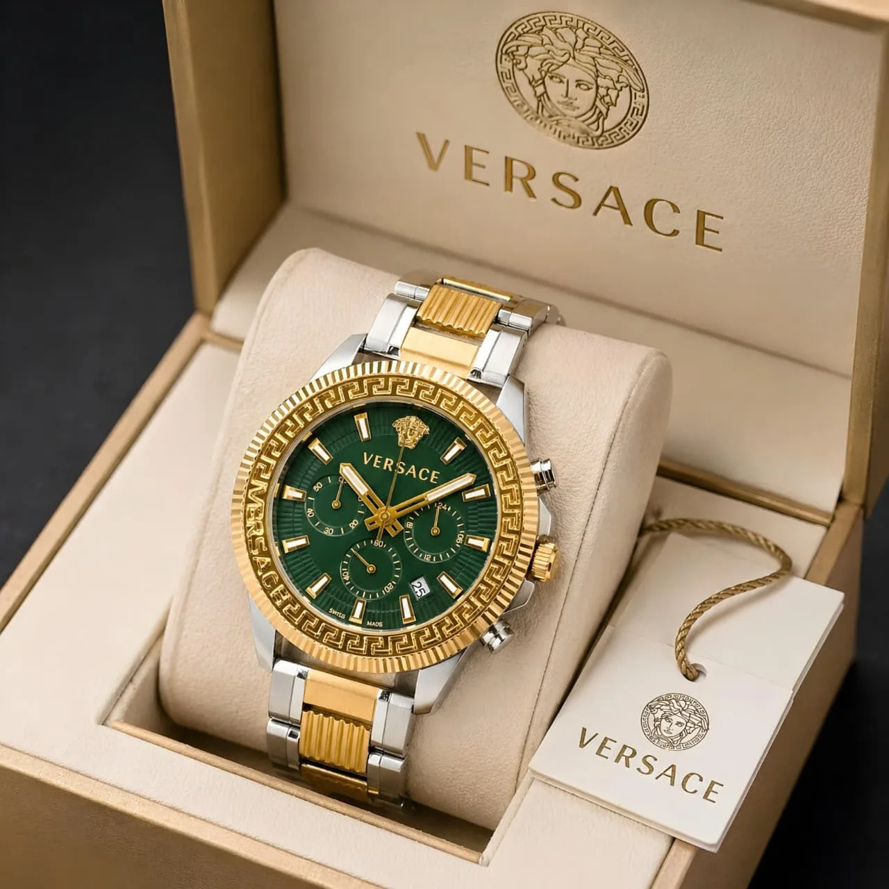 first copy watches Versace Greca Chronograph Green Dial Premium Watch Store Versace Greca Chronograph