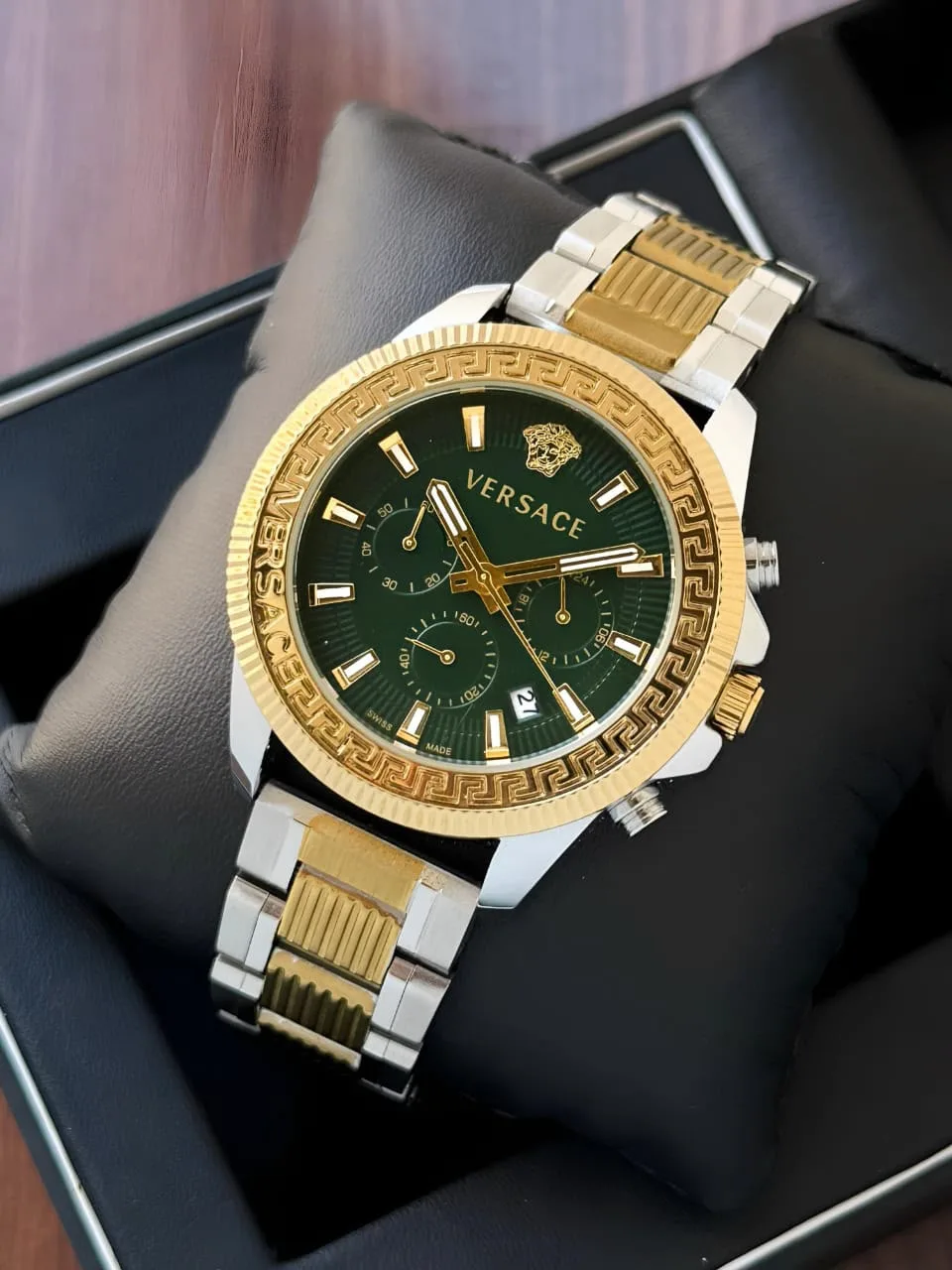 first copy watches Versace Greca Chronograph Green Dial Premium Watch Store Versace Greca Chronograph