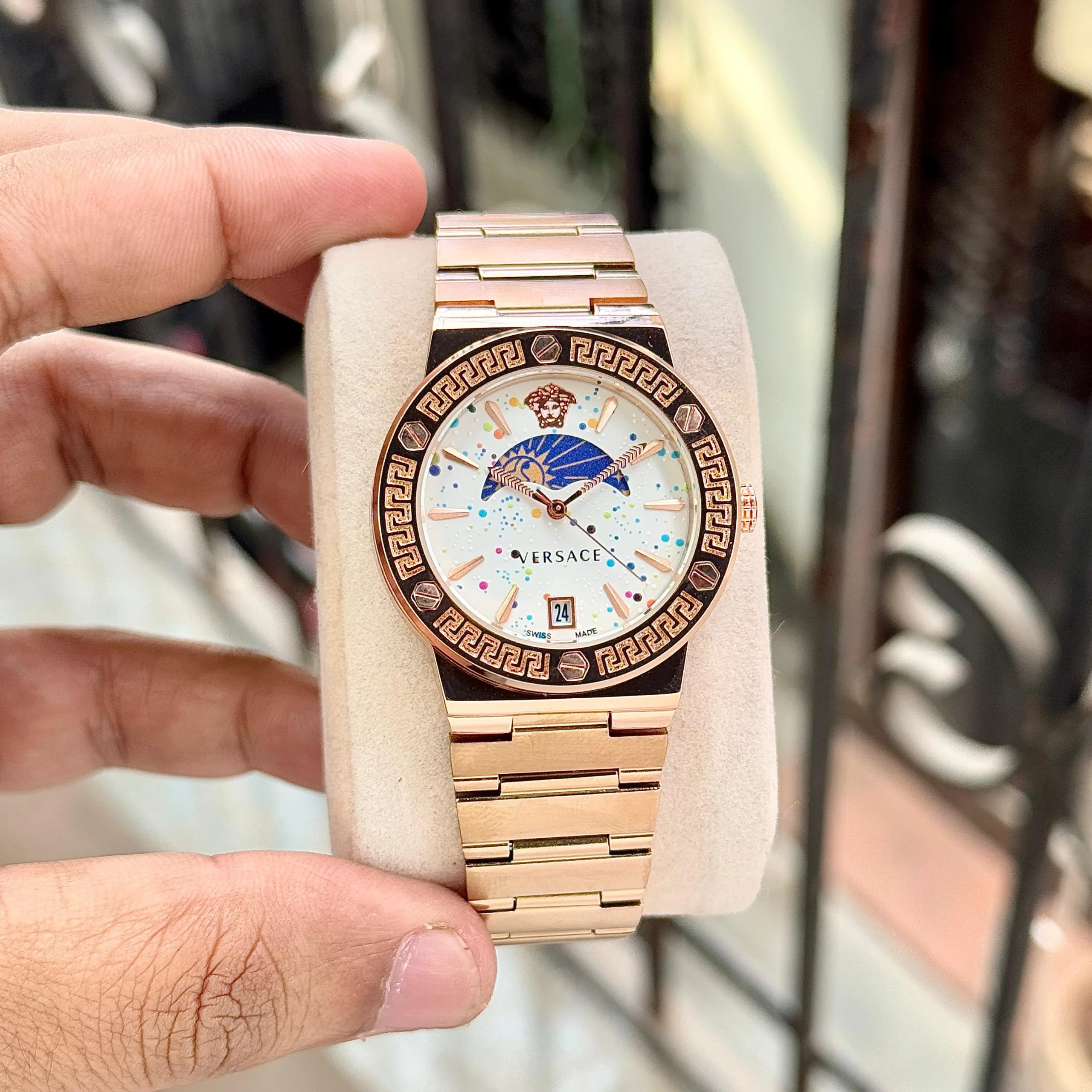 first copy watches Versace Greca Logo Moon Phase Premium Watch Store Versace Greca Logo Moon Phase Watch for Men & Women