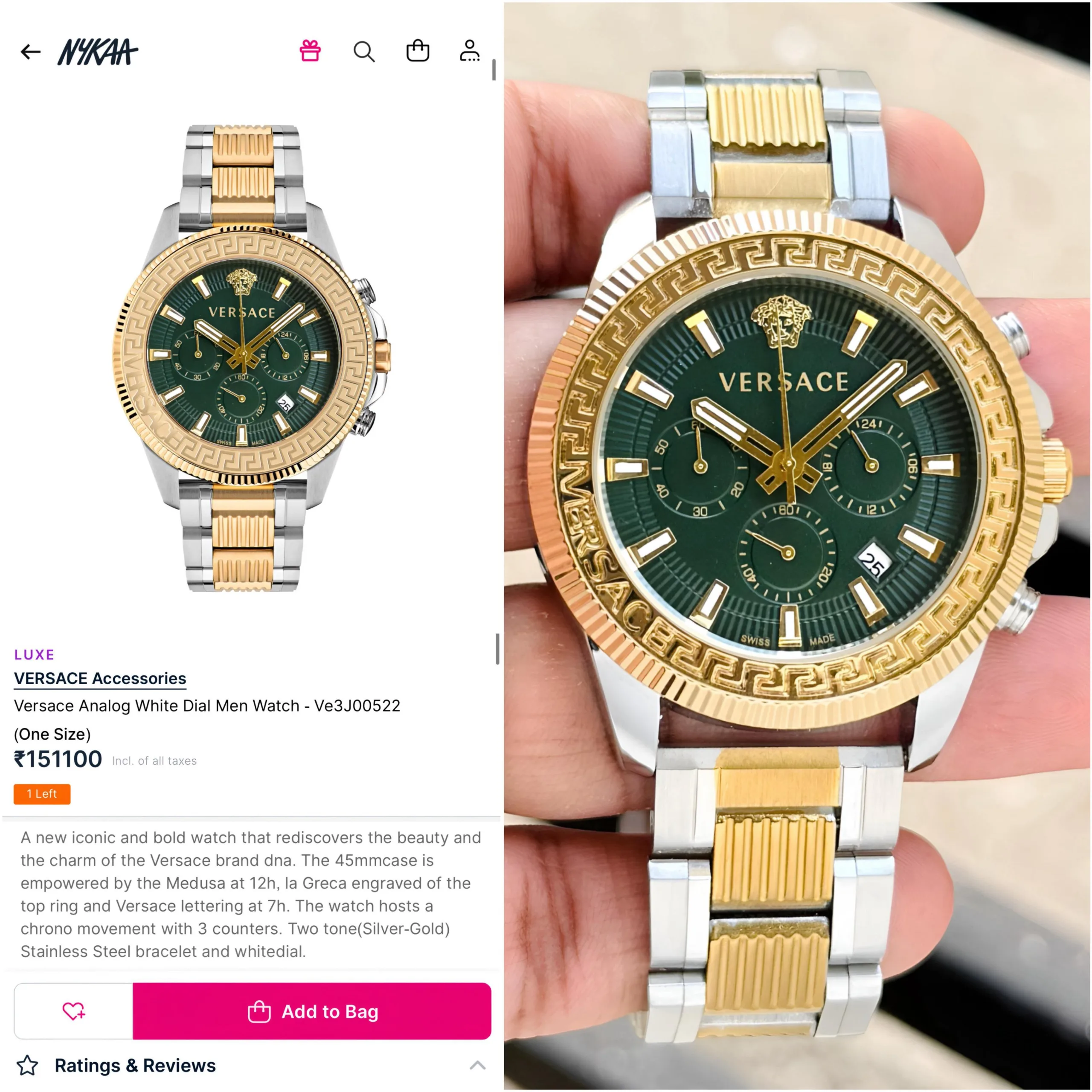 first copy watches Versace Greca Chronograph Green Dial Premium Watch Store Versace Greca Chronograph