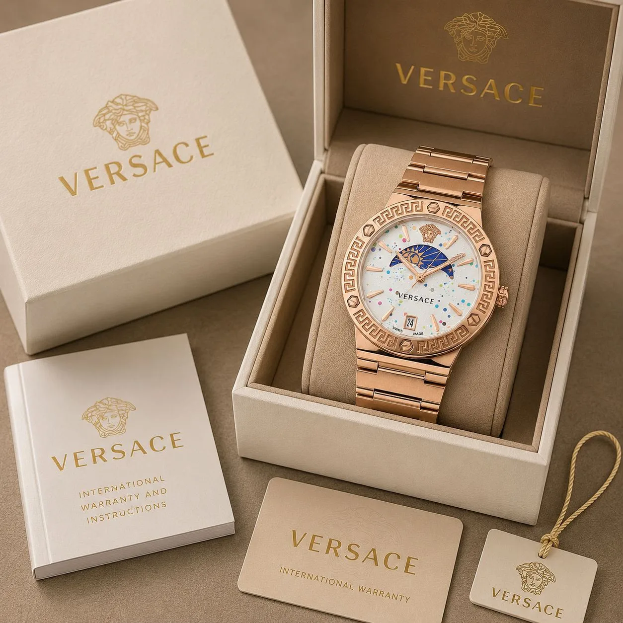 first copy watches Versace Greca Logo Moon Phase Premium Watch Store Versace Greca Logo Moon Phase Watch for Men & Women