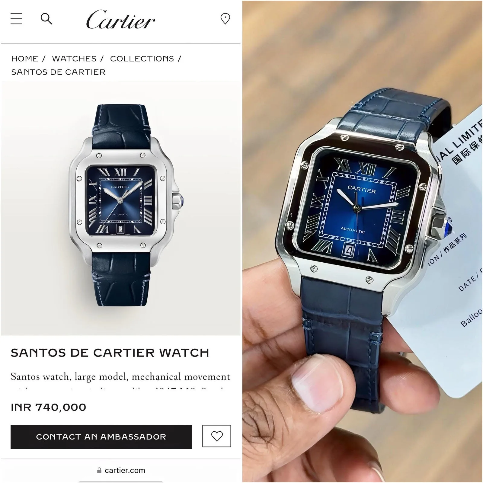 first copy watches Cartier Santos Automatic Blue Gradient Dial Premium Watch Store men Cartier Santos Automatic Blue Gradient Dial