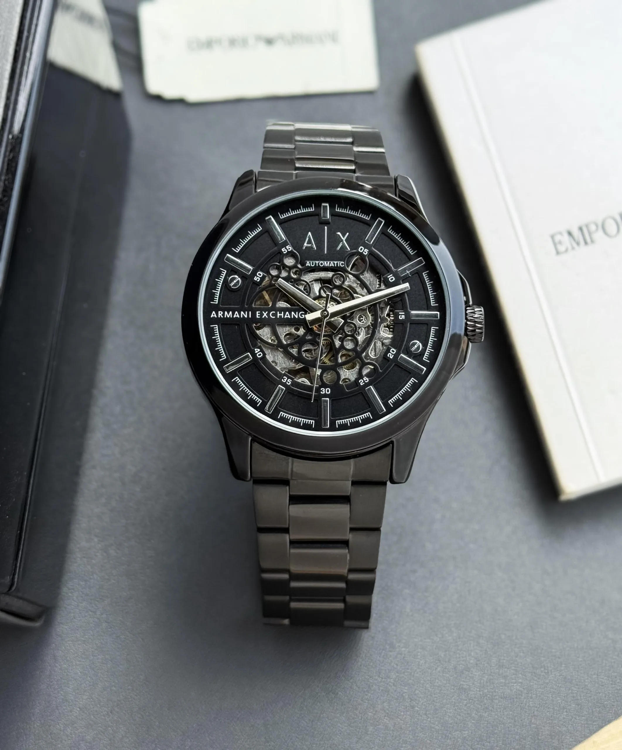 first copy watches A/X Armani Automatic Black Skeleton Premium Watch Store Armani Exchange