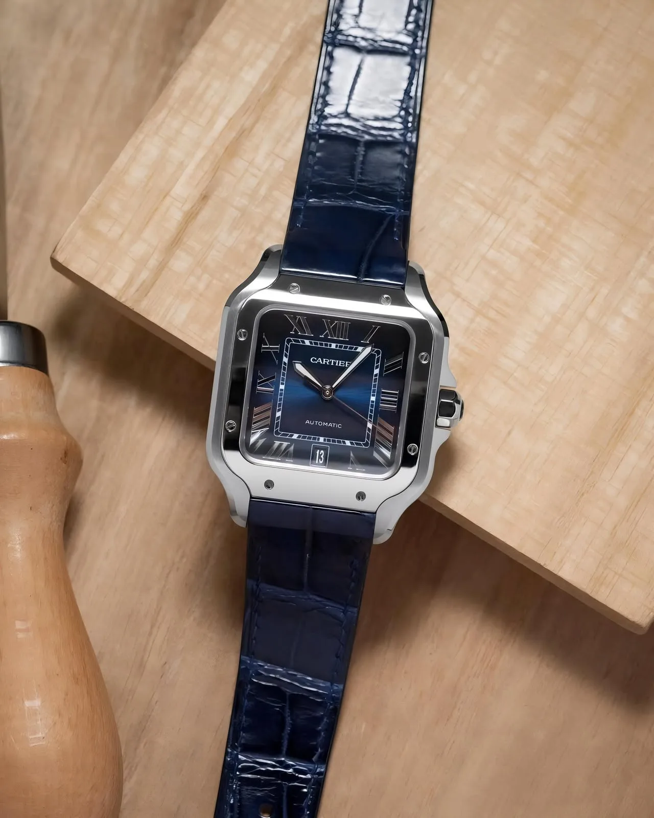 first copy watches Cartier Santos Automatic Blue Gradient Dial Premium Watch Store men Cartier Santos Automatic Blue Gradient Dial