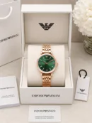 ladies Emporio Armani Slim Rose Gold Green Diamond Dial