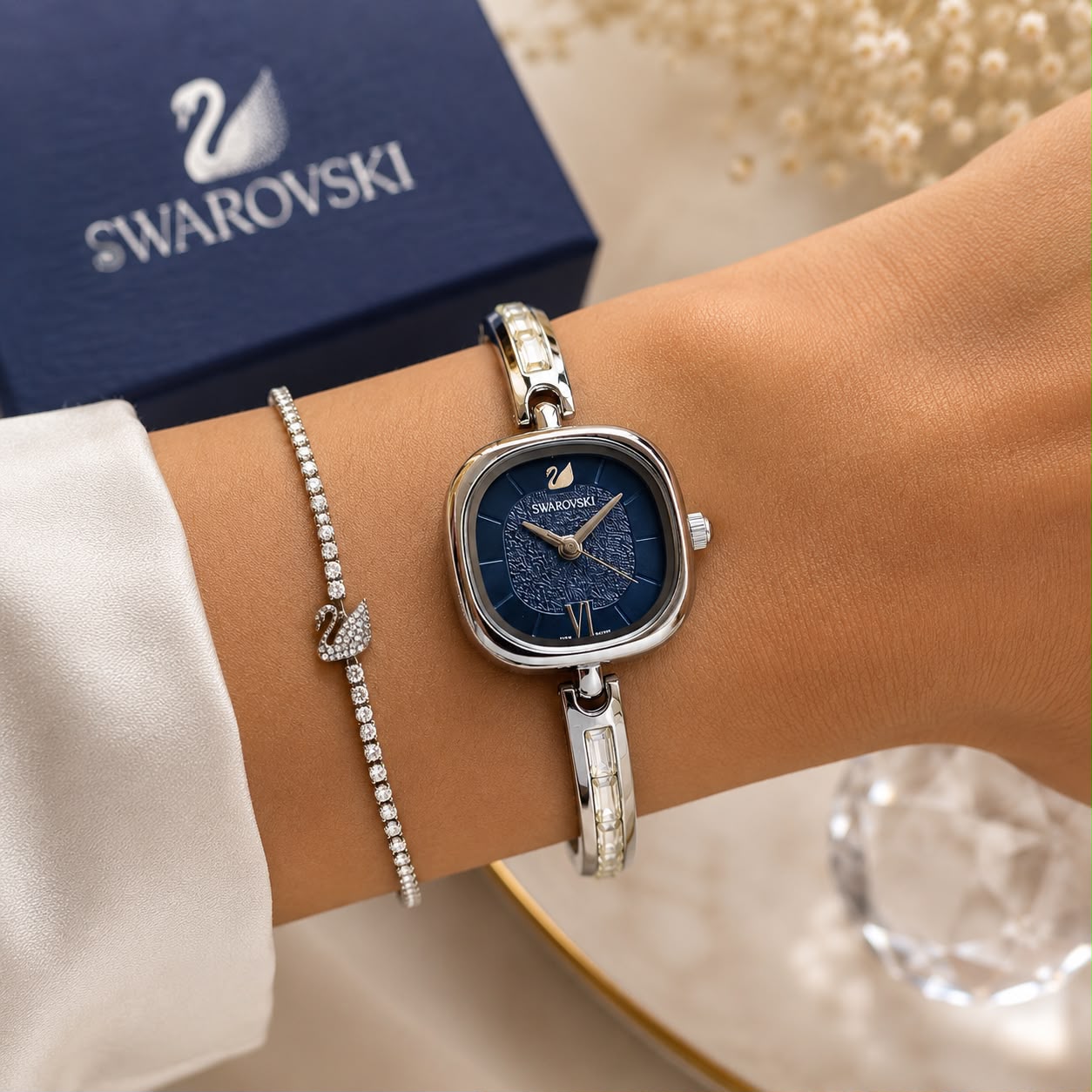 Swarovski Ladies Blue Dial & Crystal Bracelet
