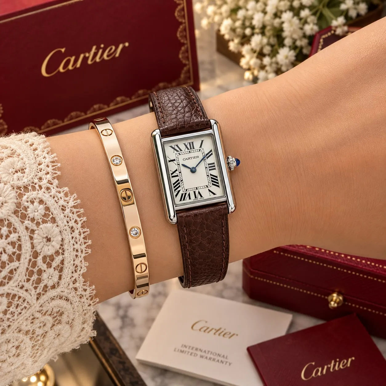 Cartier Tank Must 28mm Brown Leather Strap