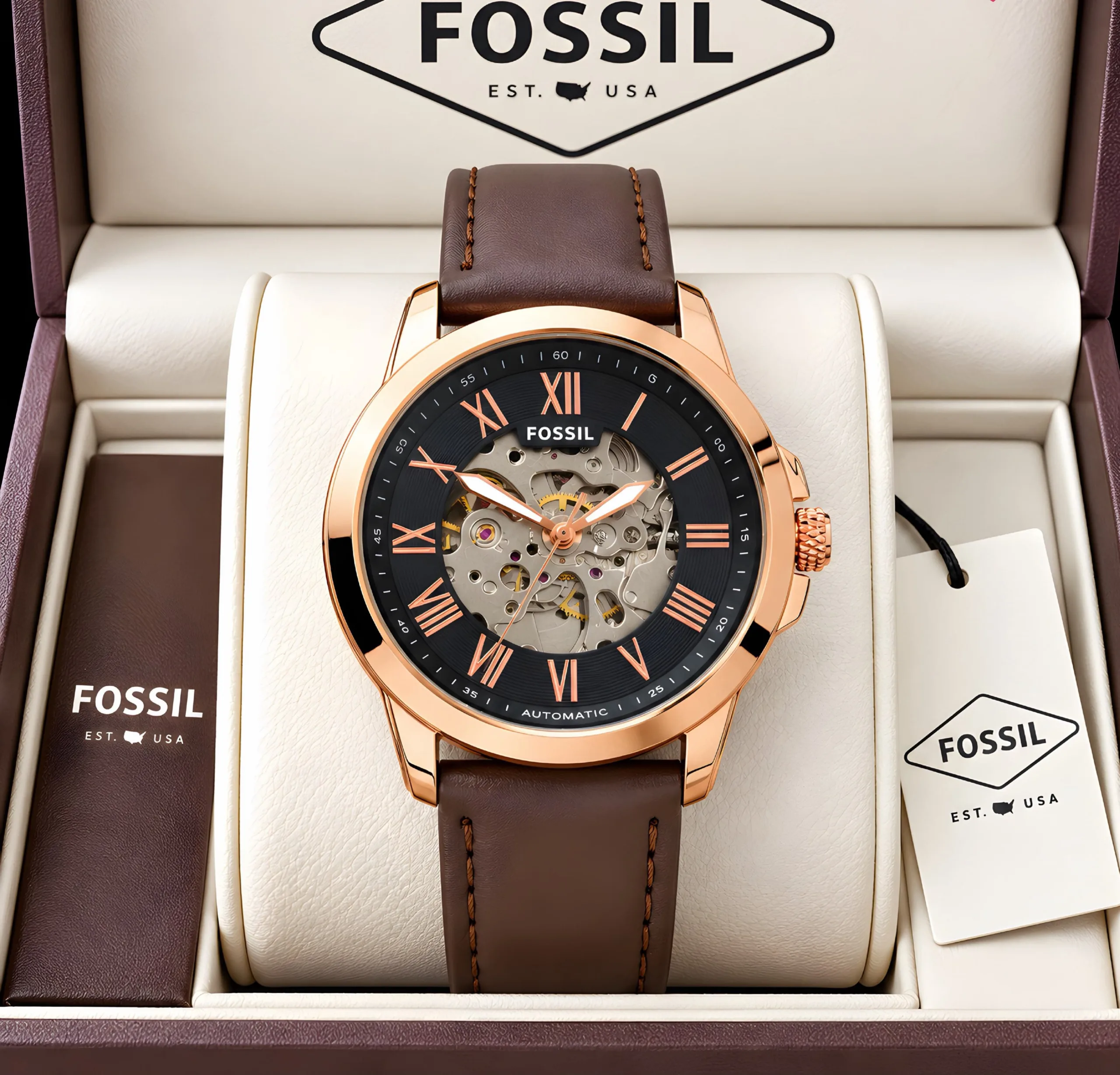 Fossil Roman Figures Tourbillon Open Automatic