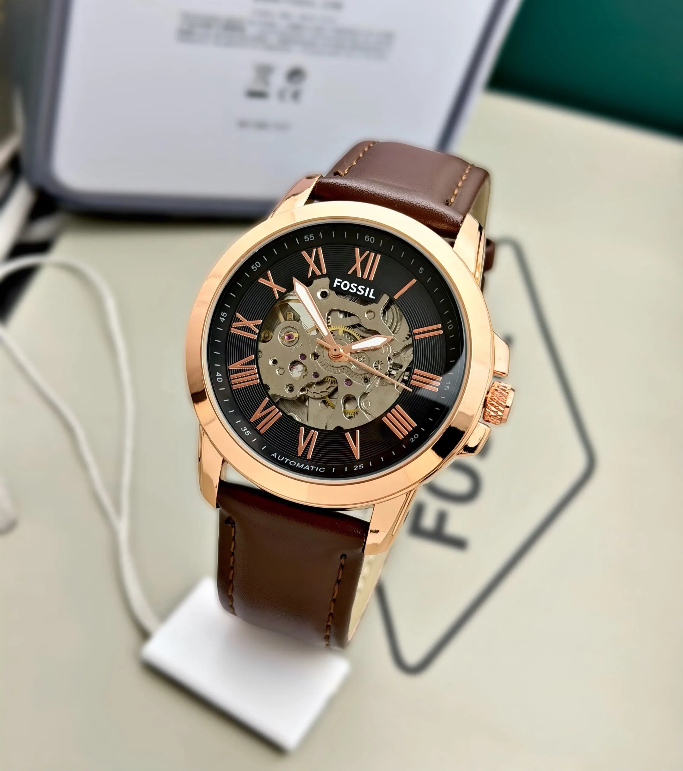 Fossil Roman Figures Tourbillon Open Automatic