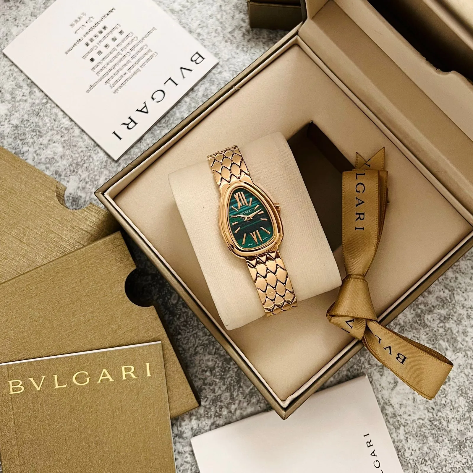 Bvlgari Serpenti Malachite Dial & Rose-Gold-Tone