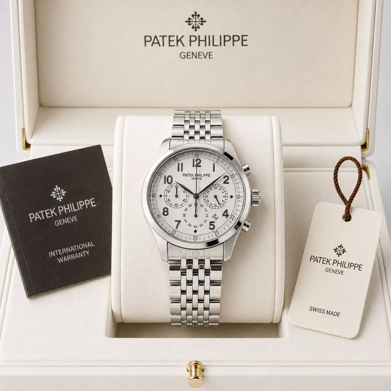 men Patek Philippe Chronograph Silver Dial