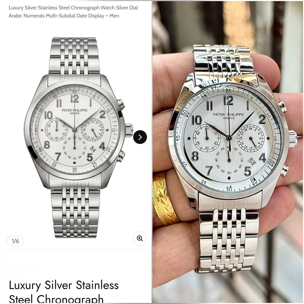 men Patek Philippe Chronograph Silver Dial