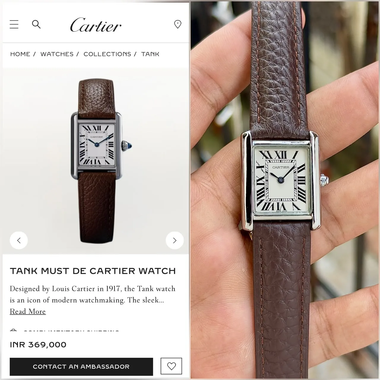 Cartier Tank Must 28mm Brown Leather Strap