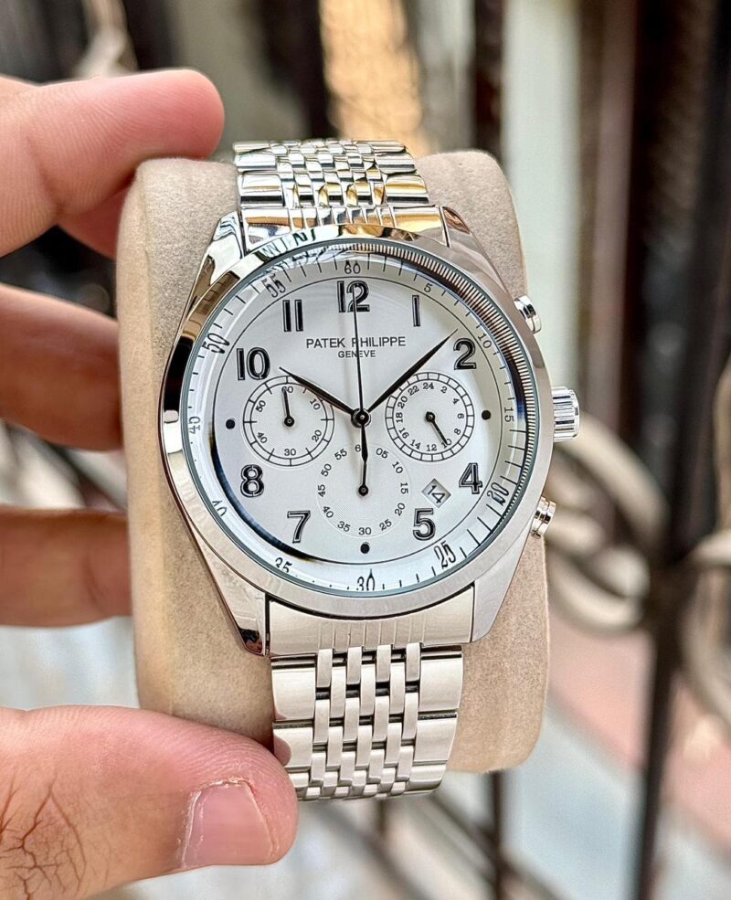 men Patek Philippe Chronograph Silver Dial