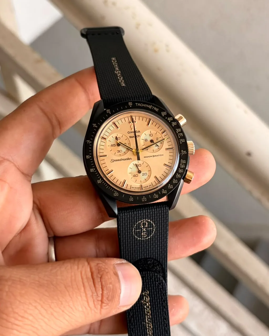 Omega Moon Swatch Speedmaster Champagne Dial