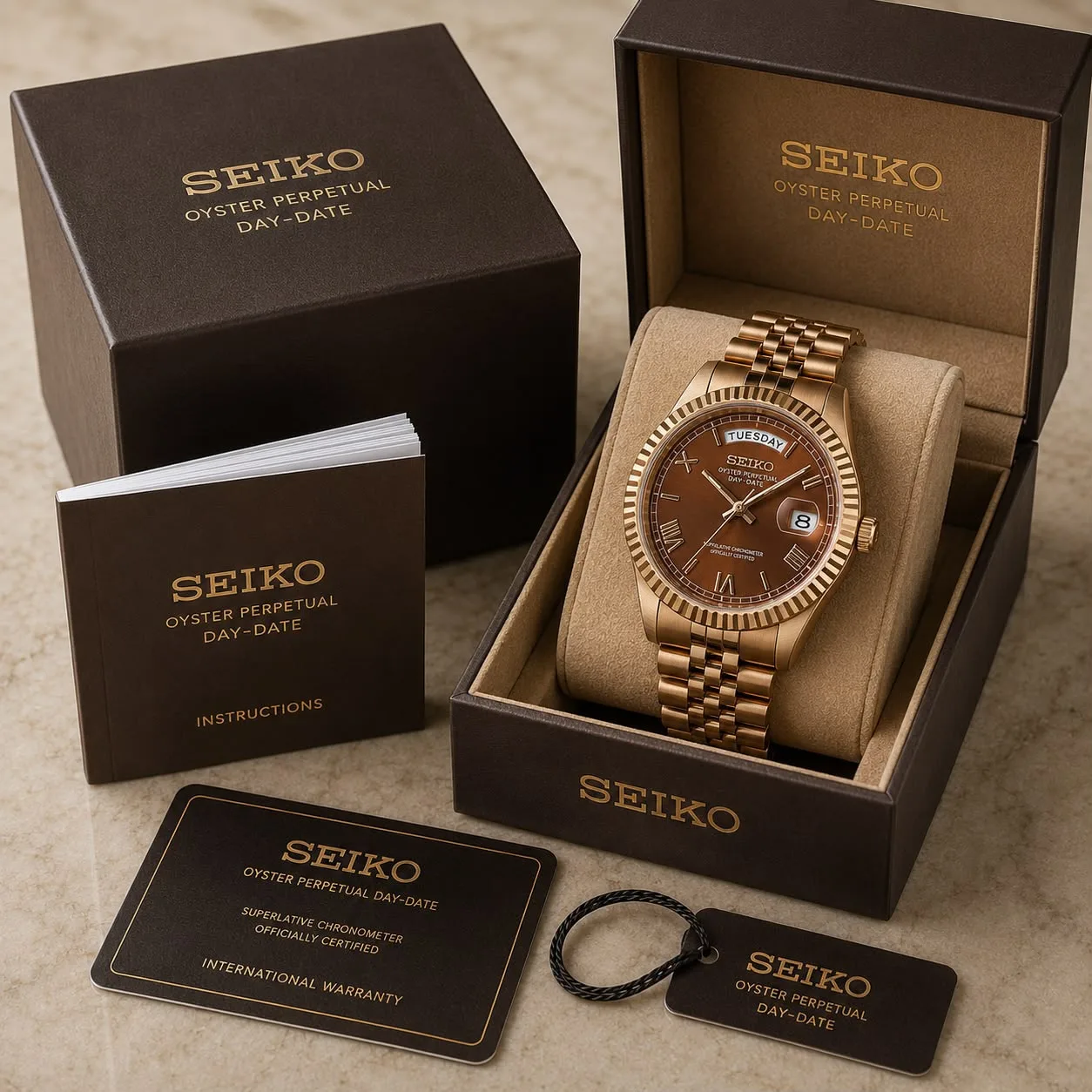 Seiko Day-Date Brown Sunburst Dial - Image 2